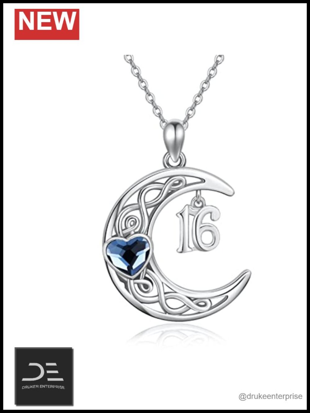 16th Birthday Gift for Her 925 Sterling Silver Celtic Knot Moon Pendant